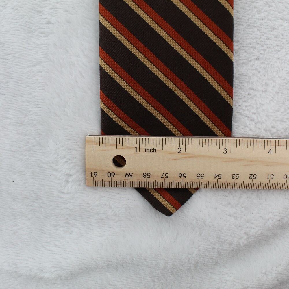 Vintage 1980s Dino Orsini Made In Italy Striped Polyester Necktie Brown Rust Tan - Picture 5 of 6